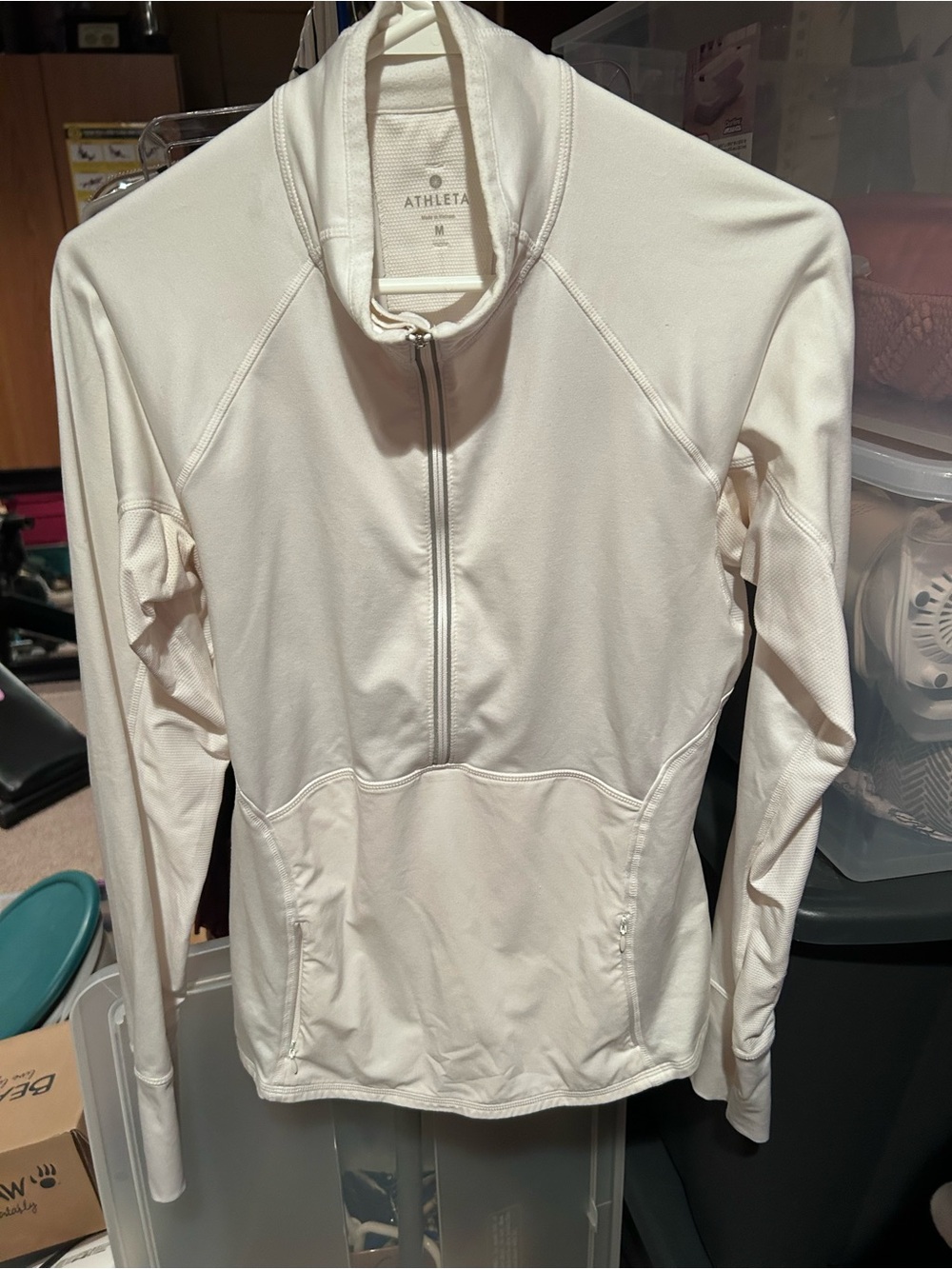 Athleta Ivory Quarter-Zip Performance Pullover